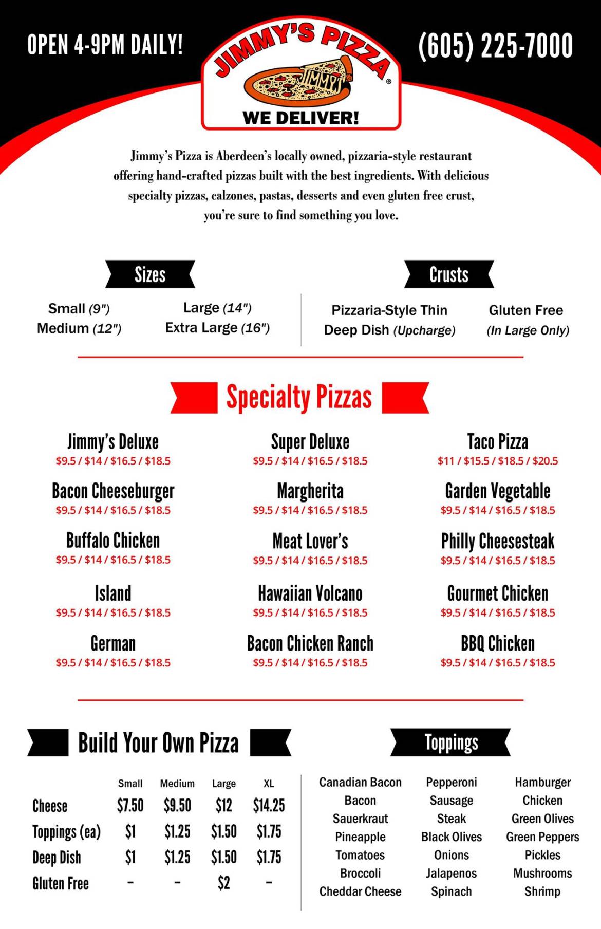 Jimmy’s Aberdeen Menu | Jimmy's Pizza, Aberdeen, SD